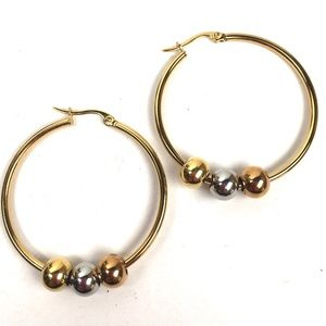 Gold Hoops tri-color beads Earrings Steel